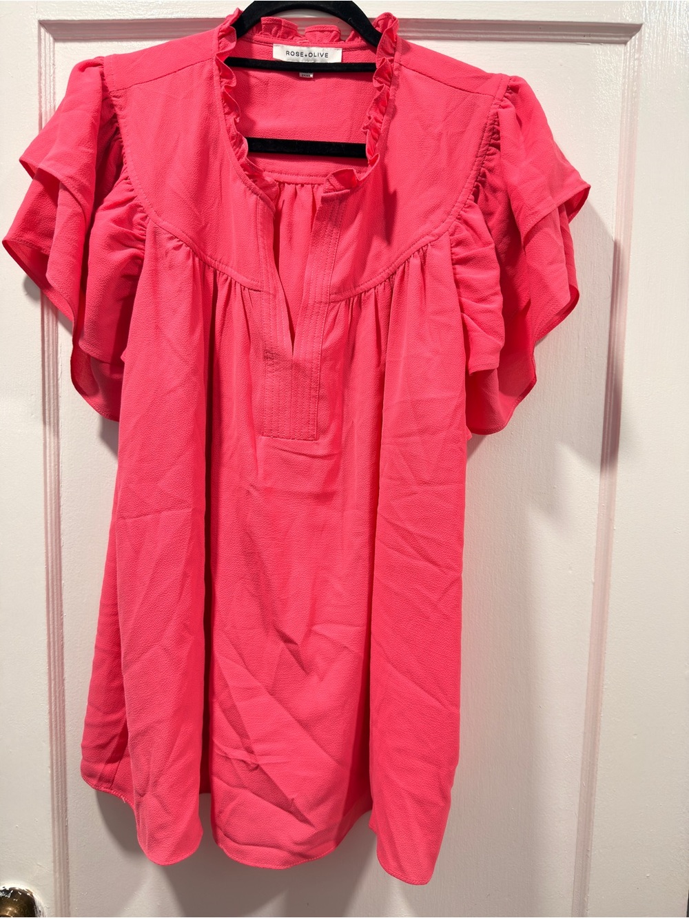 Rose & Olive Hot Pink Ruffle Sleeve Blouse